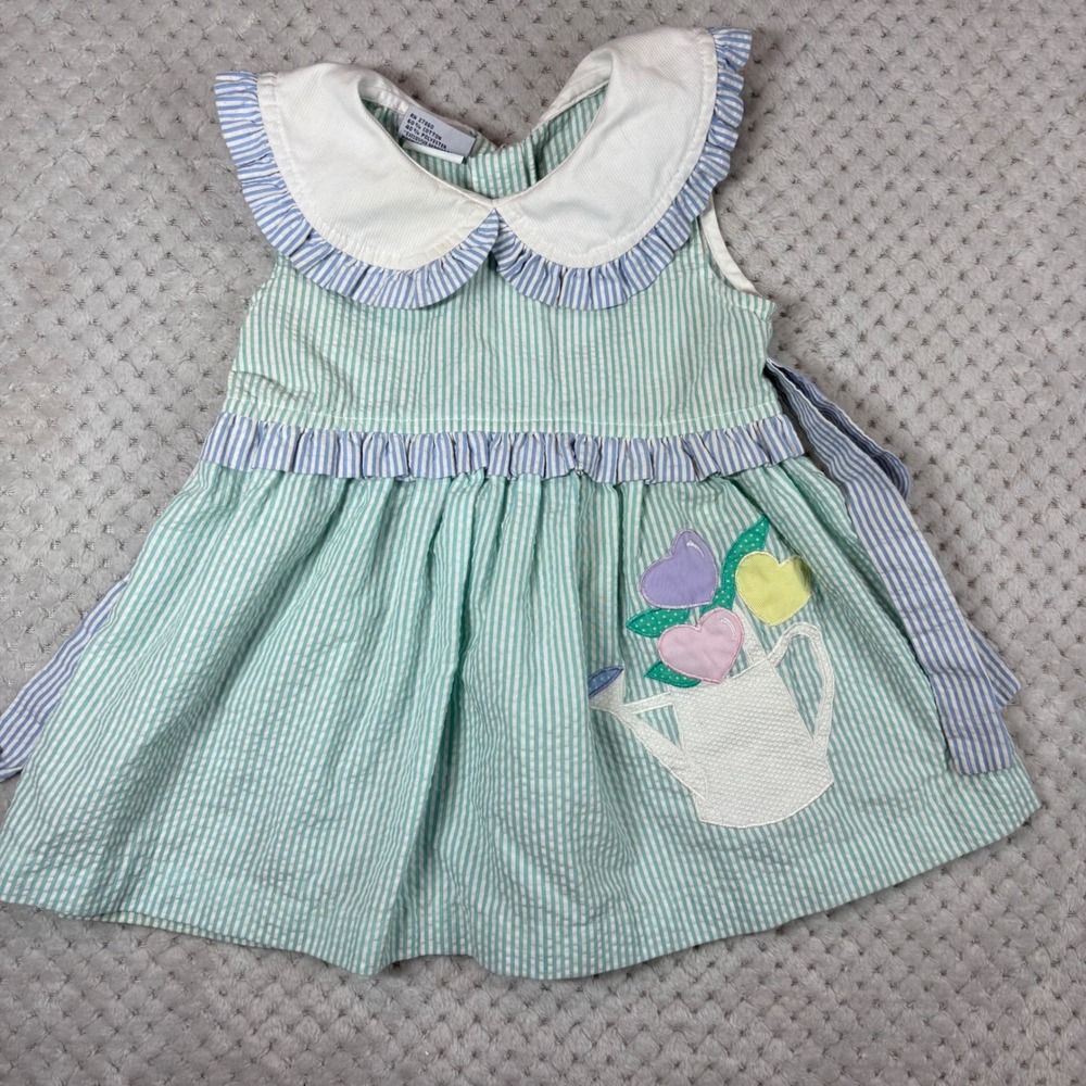 Vintage 2T girls dress with side ties and embroidered flower pot